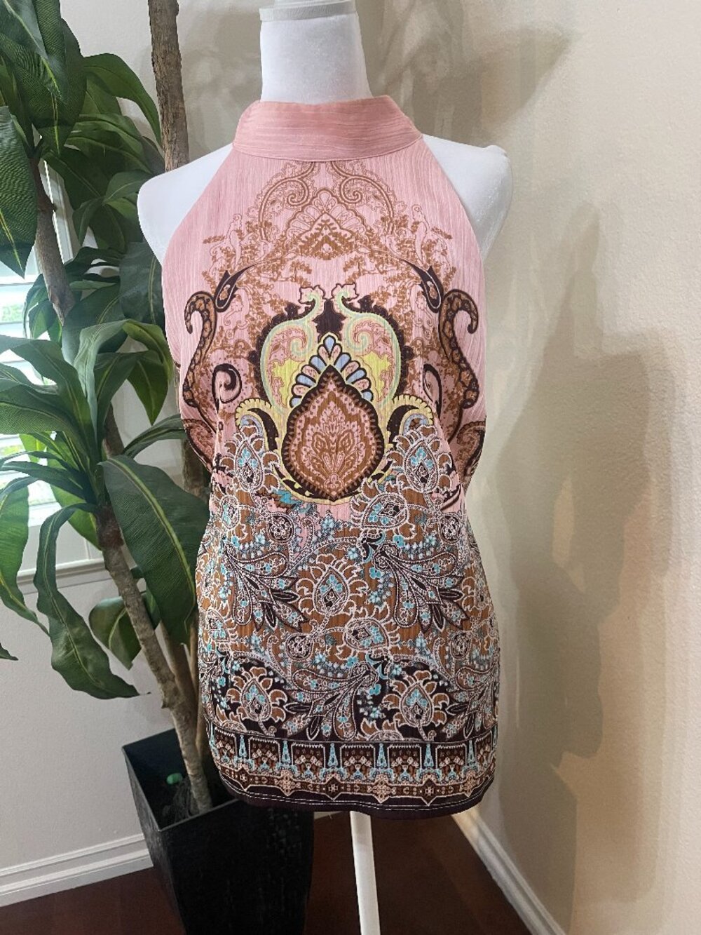 7th Avenue Paisley Mock Neck Sleeveless Blouse Size L